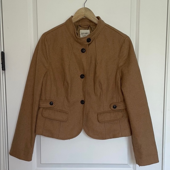 Old Navy Women’s Cropped Structured Wool Blend Coat Camel L - Picture 1 of 6